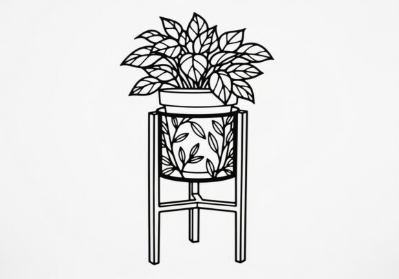 Black Potted Plant on Stand: A Minimalist Design Asset