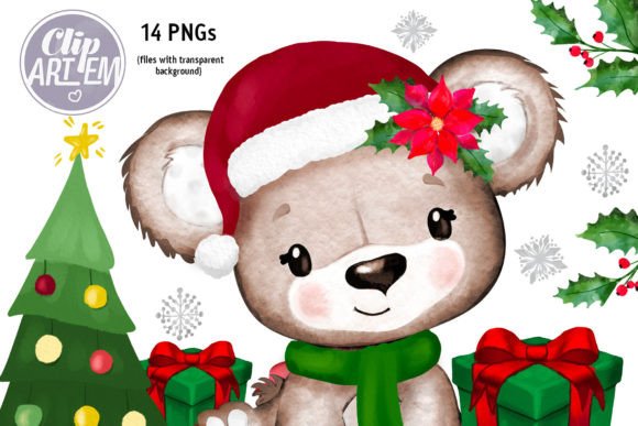 Christmas Girl Bear Watercolor Clip Art: A Versatile Design Asset