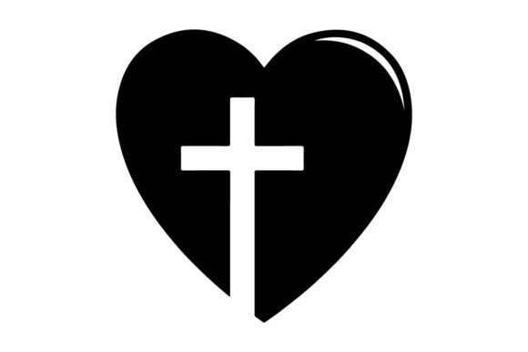 Elevate Your Designs: The Black Glossy Heart with White Cross Symb