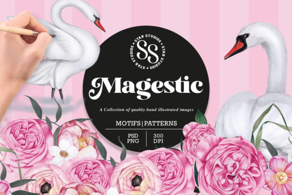 Majestic & Magestica: Watercolour Swans and Florals for Gentle Design