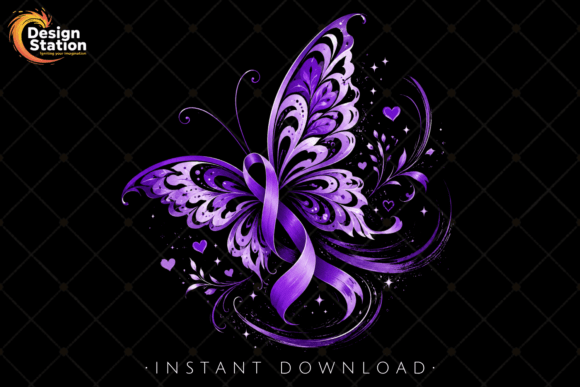 Purple Ribbon Butterfly PNG: A Design Asset with Heart